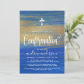 Elegante Blue-Gold-Boy-Bestätigung Einladung (Stehend Vorderseite)