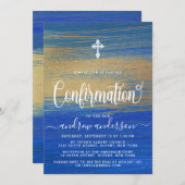 Elegante Blue-Gold-Boy-Bestätigung Einladung (Vorne/Hinten)