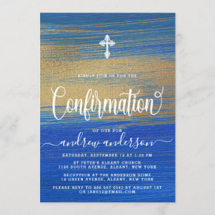 Elegante Blue-Gold-Boy-Bestätigung Einladung
