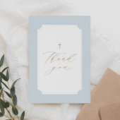 Elegante Blue Gold Cross Boy Taufe Dankeskarte