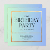 Elegante Blue & Gold Einladung zum Geburtstag (Vorne/Hinten)