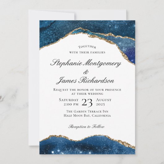 Elegante Blue Gold Foil Falknerei Einladung (Vorderseite)