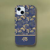 Elegante Blue Gold Ginkgo Blätter mit Name Monogra Case-Mate iPhone Hülle