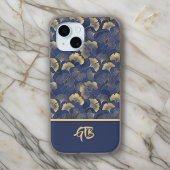 Elegante Blue Gold Ginkgo Blätter mit Name Monogra Case-Mate iPhone Hülle
