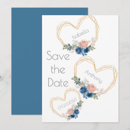 Elegante Blue Gold Heart Blumenbezeichnungen Hochz Save The Date