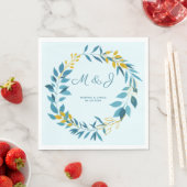 Elegante Blue Gold Leaf Personalisiert Hochzeit Serviette (Beispiel)