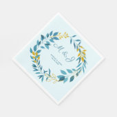 Elegante Blue Gold Leaf Personalisiert Hochzeit Serviette (Ecke)