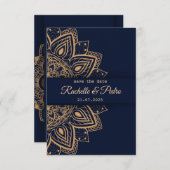 Elegante Blue Gold Luxury Wedding Save The Date (Vorne/Hinten)