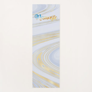 Elegante Blue Gold Marmor Muster Namaste Initials Yogamatte