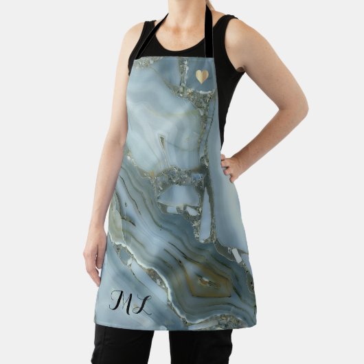 Elegante Blue Gold Mit Monogramm Schürze mit Herz (InSitu)