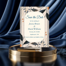Elegante Blue & Gold Modern Save the Date Card