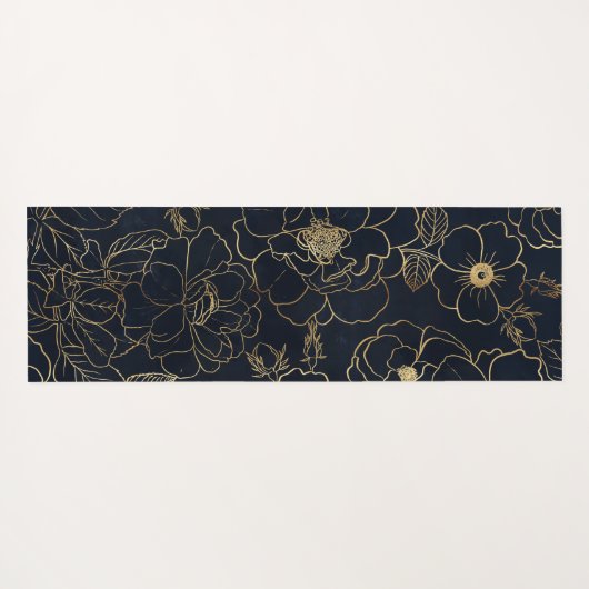 Elegante Blue Gold Rose Blume Yogamatte (Rückseite (Horizontal))