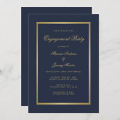 Elegante Blue Gold Script Engagement Party Einladung (Vorne/Hinten)