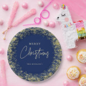 Elegante Blue Gold Snowflakes Pappteller (Party)