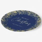 Elegante Blue Gold Snowflakes Pappteller (Schrägansicht)