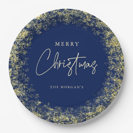 Elegante Blue Gold Snowflakes Pappteller (Vorderseite)