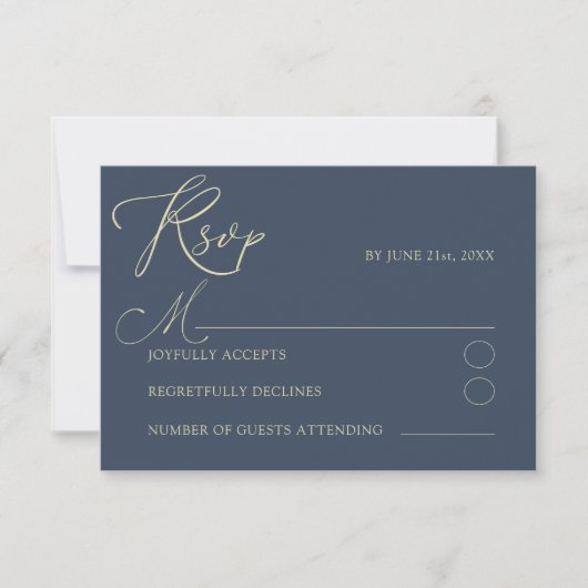 Elegante Blue & Gold Typografy UAWG Wedding RSVP Karte (Vorderseite)