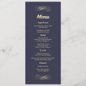 Elegante Blue Gold Wedding Menu Cards Menükarte (Vorderseite)