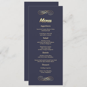 Elegante Blue Gold Wedding Menu Cards Menükarte