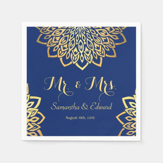 Elegante Blue Gold Wedding Serviette (Vorderseite)