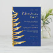 Elegante Blue & Gold Weihnachten Party Einladung (Stehend Vorderseite)