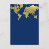 Elegante Blue Gold Weltkarte Hochzeitsempfang Begleitkarte (Rückseite)