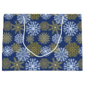 Elegante Blue Gold Winter Snowflakes Weihnachten Große Geschenktüte (Vorderseite)