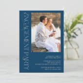 Elegante Blue Gray 2 Foto Engagement Party Einladung (Stehend Vorderseite)