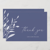 Elegante Blue Gray Foliage Hochzeit Dankeskarte (Vorne/Hinten)