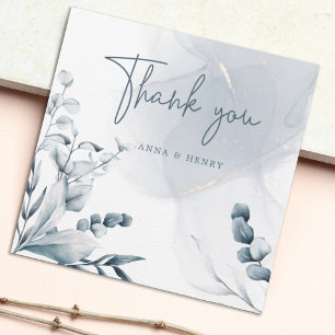 Elegante Blue Gray Foliage Hochzeit Dankeskarte