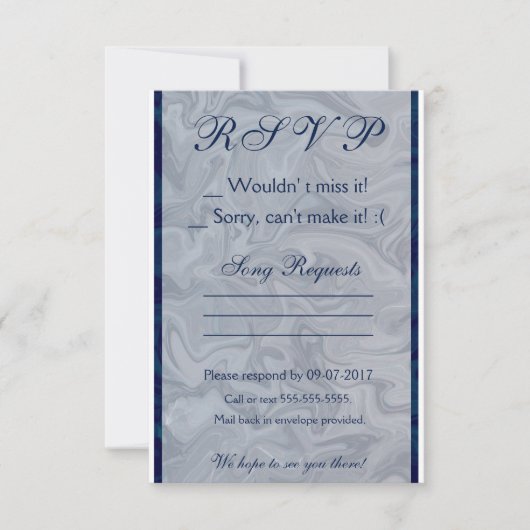 Elegante Blue & Gray Marble RSVP Card (Vorderseite)