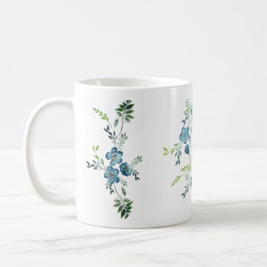 Elegante Blue Green Watercolor Blume Kaffeetasse (Links)