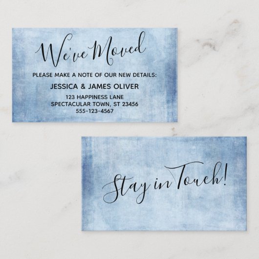 Elegante Blue Grunge "We ve Moved" Eintrittskarte Begleitkarte (Vorne/Hinten)