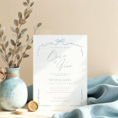 Elegante Blue Hand Drawn Bow & Ribbon Wedding Einladung