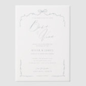 Elegante Blue Hand Drawn Bow & Ribbon Wedding Pergament Einladungen (Vorderseite)