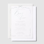 Elegante Blue Hand Drawn Bow & Ribbon Wedding Pergament Einladungen (Versetzt)