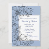 Elegante Blue Hand Drawn Floral Wedding Einladung (Vorderseite)