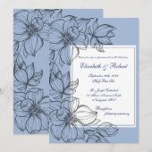 Elegante Blue Hand Drawn Floral Wedding Einladung (Vorne/Hinten)