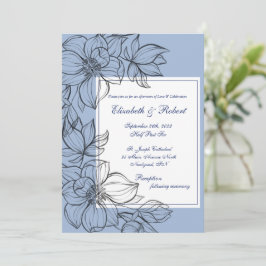 Elegante Blue Hand Drawn Floral Wedding Einladung