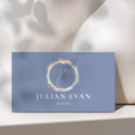 Elegante Blue Holographic Monogram Business Card Visitenkarte