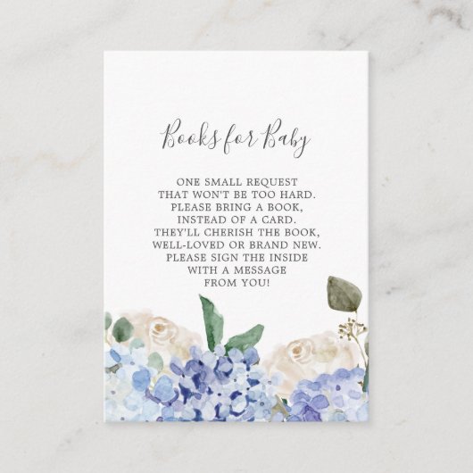 Elegante Blue Hydrangea Baby Shower Books for Baby Begleitkarte (Vorderseite)
