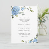 Elegante Blue Hydrangea Blumenhochzeit Einladung (Stehend Vorderseite)