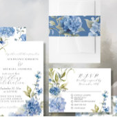 Elegante Blue Hydrangea Blumenwasser Hochzeit Einladungsbanderole