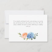 Elegante Blue Hydrangea Blush Pink Roses Blume Dankeskarte (Rückseite)