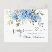 Elegante Blue Hydrangea Brautparty Rezept Card Postkarte (Vorderseite)