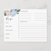 Elegante Blue Hydrangea Brautparty Rezept Cards Postkarte (Vorderseite)