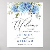 Elegante Blue Hydrangea Eukalyptus Engagement Part Poster (Vorne)