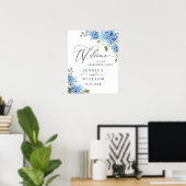 Elegante Blue Hydrangea Eukalyptus Engagement Part Poster (Heimbüro)