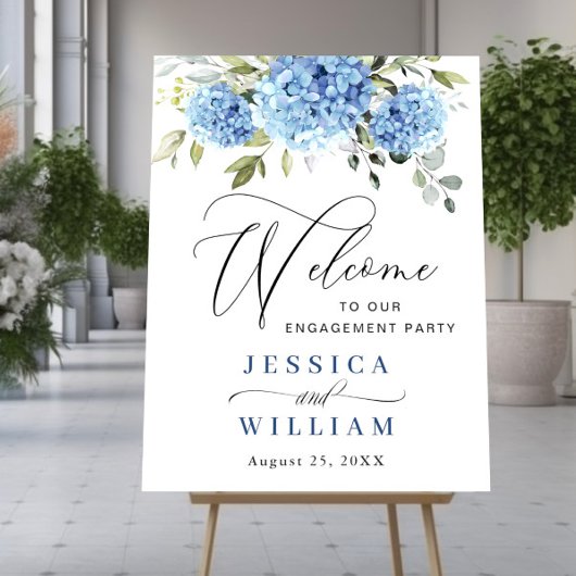 Elegante Blue Hydrangea Eukalyptus Engagement Part Poster