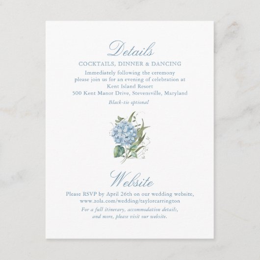 Elegante Blue Hydrangea Monogram Enclosure Card Begleitkarte (Vorderseite)